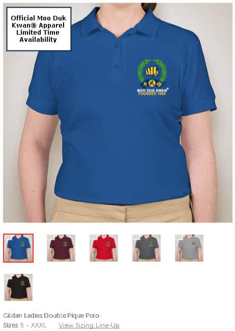 Official Licensed Moo Duk Kwan apparel available in Gildan Ladies Double Pique Polo